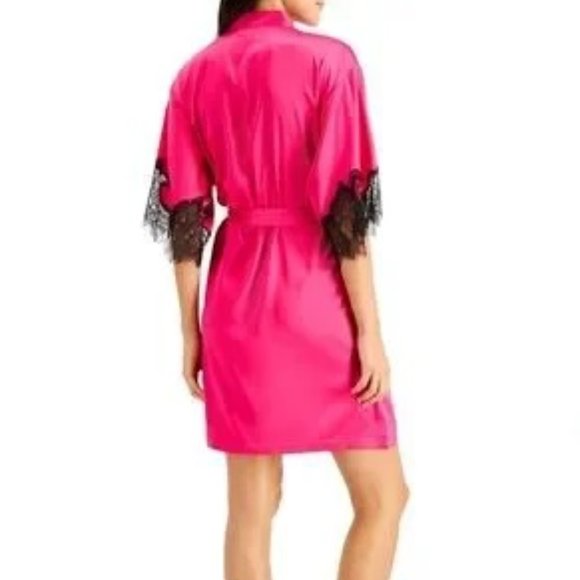 INC Lace-Trim Short Satin Wrap Robe - Picture 2 of 7